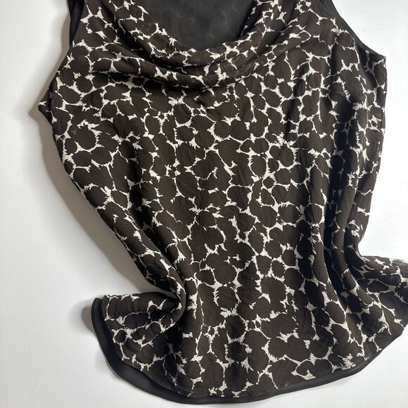 Ann Taylor Y2K Giraffe Print Cowl Neck Top L Brown Silky Minimalist Workwear - Picture 5 of 10